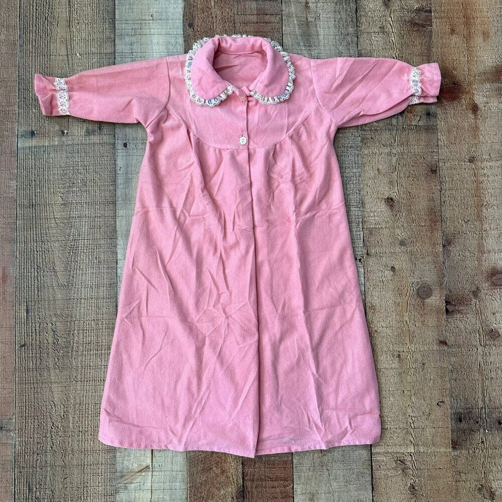 Vintage Pink Baby Girl Sleep Dress With Lace Collar & Sleeve Trim